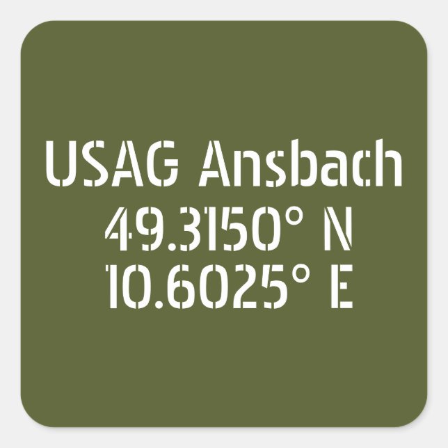 Adesivo Quadrado USAG Ansbach Latitude Longitude (Frente)