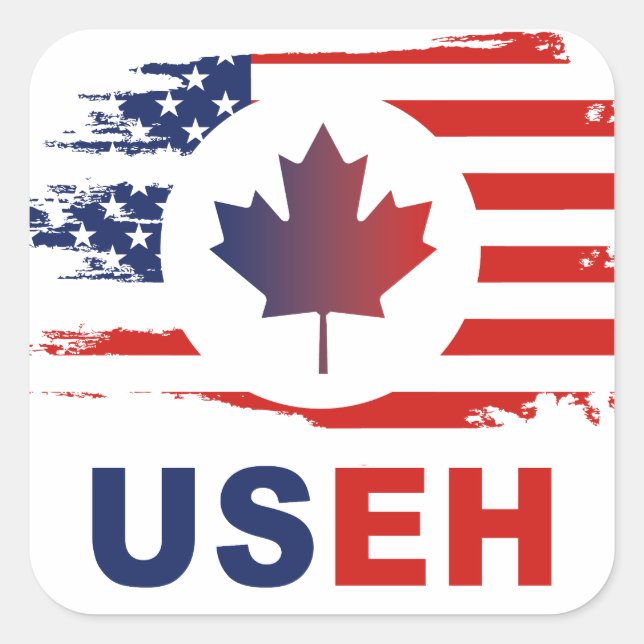 Adesivo Quadrado USEH Half Canadian American Canada USA Flag United (Frente)