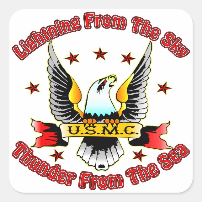Adesivo Quadrado USMC Relâmpago do Trovão do Céu do Mar (Frente)
