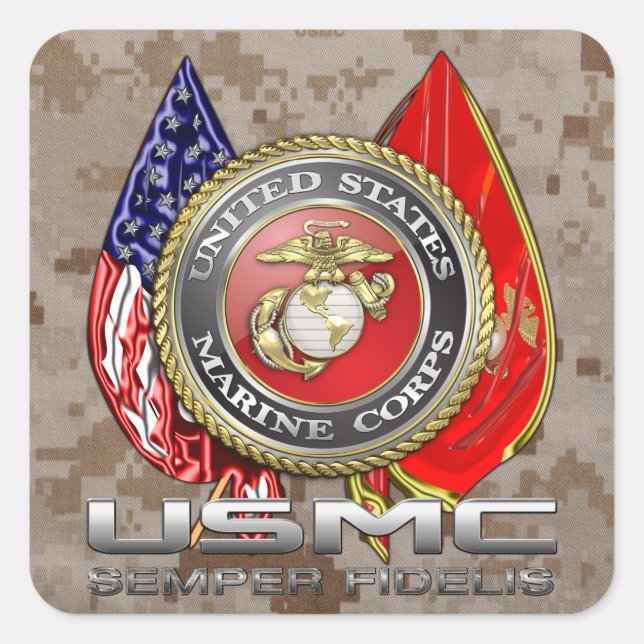 Adesivo Quadrado USMC Semper Fi [3D] (Frente)