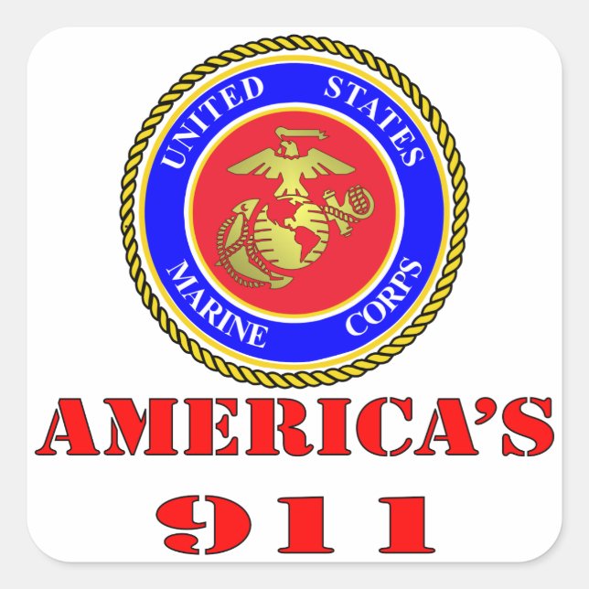 Adesivo Quadrado USMC United States Marine Corps America's 911 (Frente)
