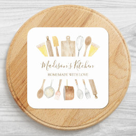 Adesivo Quadrado Utensílios de Cozinha Personalizados com Aquarela