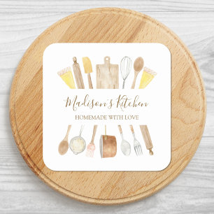 Adesivo Quadrado Utensílios de Cozinha Personalizados com Aquarela