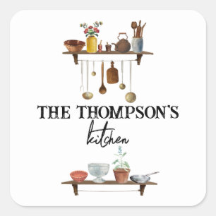 Adesivo Quadrado Utensílios Vintage Retro Watercolor Kitchen
