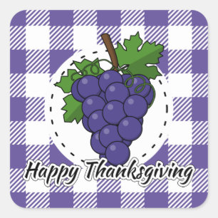 Adesivo Quadrado Uva na Xadrez Violeta - Feliz Ação de Graças