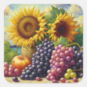 Adesivo Quadrado Uvas e Girassóis Pintura a óleo