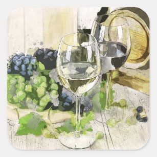 Adesivo Quadrado uvas e vinhetas de vinho