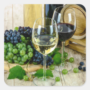 Adesivo Quadrado uvas e vinhetas de vinho