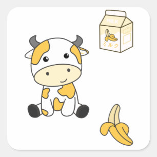 Adesivo Quadrado Vaca Banana Kawaii Retro Vacas Bananas Japonesas