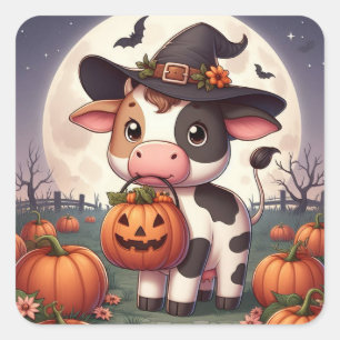 Adesivo Quadrado Vaca-bruxa-bruxa-do-Halloween