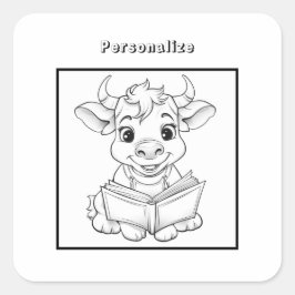 Adesivo Quadrado Vaca de Cores Lendo um Livro Personalizado
