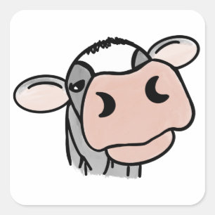 Adesivo Quadrado vaca de desenho animado preto branco rosa beijo ci