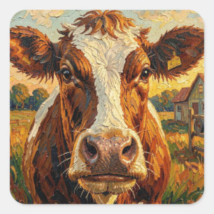Adesivo Quadrado Vaca de Impasto Fofa na Fazenda Blank