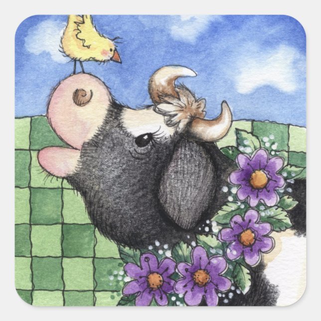 Adesivo Quadrado Vaca e Pintinho - Autocolantes (Frente)