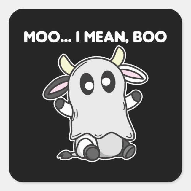 Adesivo Quadrado Vaca Fantasma Cute Kawaii Halloween Moo Eu Quero D (Frente)