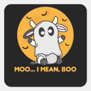 Adesivo Quadrado Vaca Fantasma Cute Kawaii Halloween Moo Eu Quero D