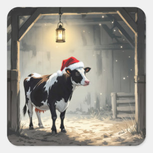 Adesivo Quadrado Vaca Hereford de Natal na Porta do Celeiro