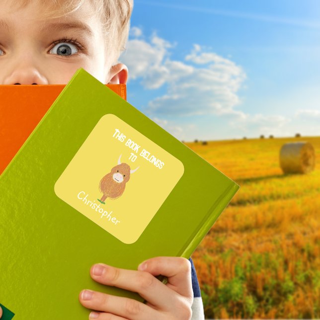 Adesivo Quadrado Vaca Highland Personalizada Este livro pertence a (Criador carregado)