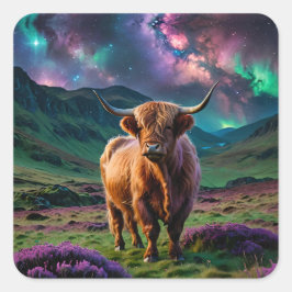 Adesivo Quadrado Vaca Highland Sob As Estrelas