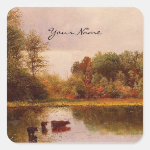 Adesivo Quadrado Vacas Em Paisagem De Água Albert Bierstadt