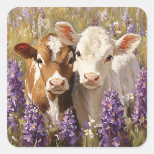 Adesivo Quadrado Vacas Leiteiras Cujas Folhas De Tremoço