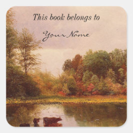 Adesivo Quadrado Vacas Num Paisagem De Água Albert Bierstadt