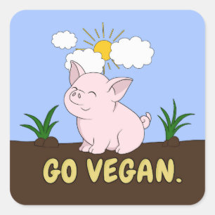 Adesivo Quadrado Vai o Vegan - porco bonito