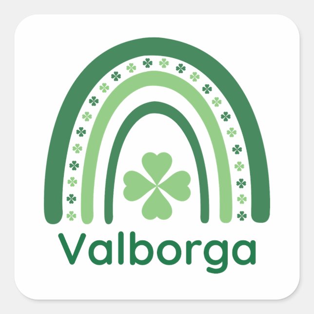 Adesivo Quadrado Valborga Nome Clover Boho Rainbow (Frente)