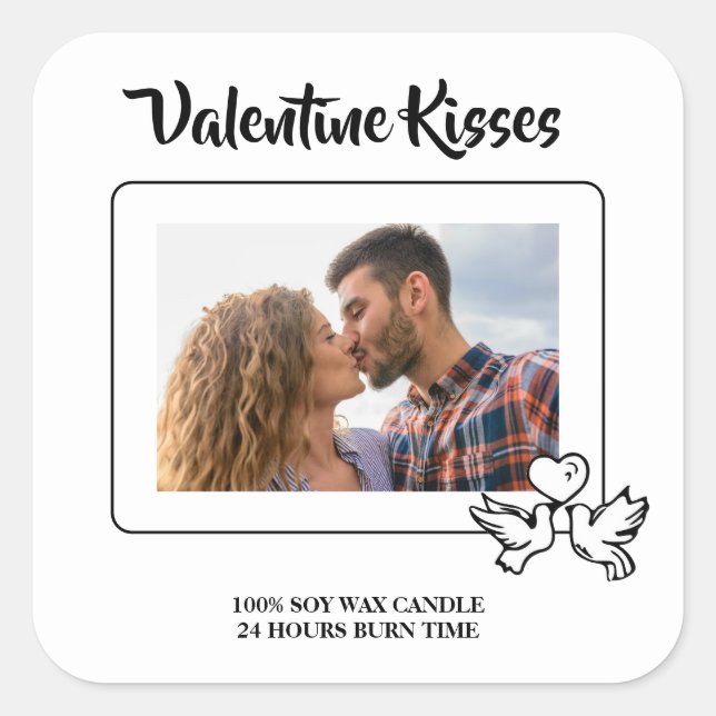 Adesivo Quadrado Valentine Candle Label | Sweet Kisses & Love Birds (Frente)
