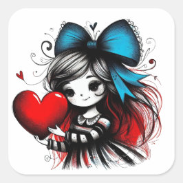 Adesivo Quadrado Valentine Girl Art 3 Inch Sticker – Kawaii Love