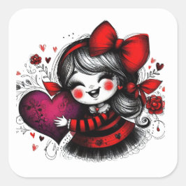 Adesivo Quadrado Valentine Girl Art 3 Inch Sticker – Kawaii Love