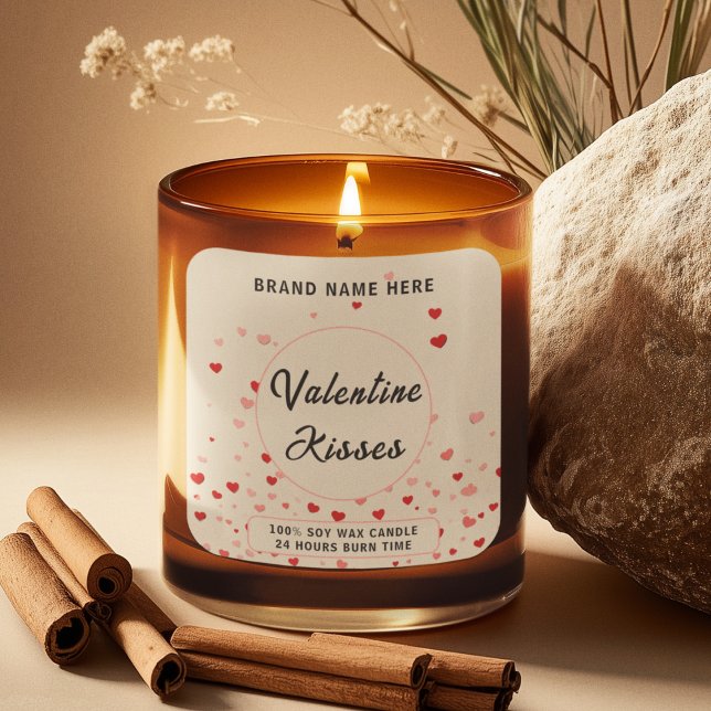 Adesivo Quadrado Valentine Kisses Candle –  Modern Love Label (Criador carregado)