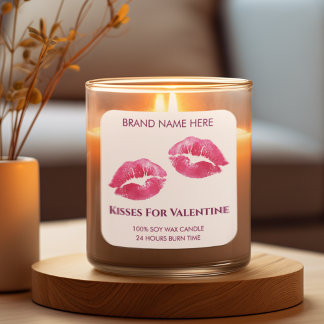 Adesivo Quadrado Valentine Kisses Custom Candle Sticker