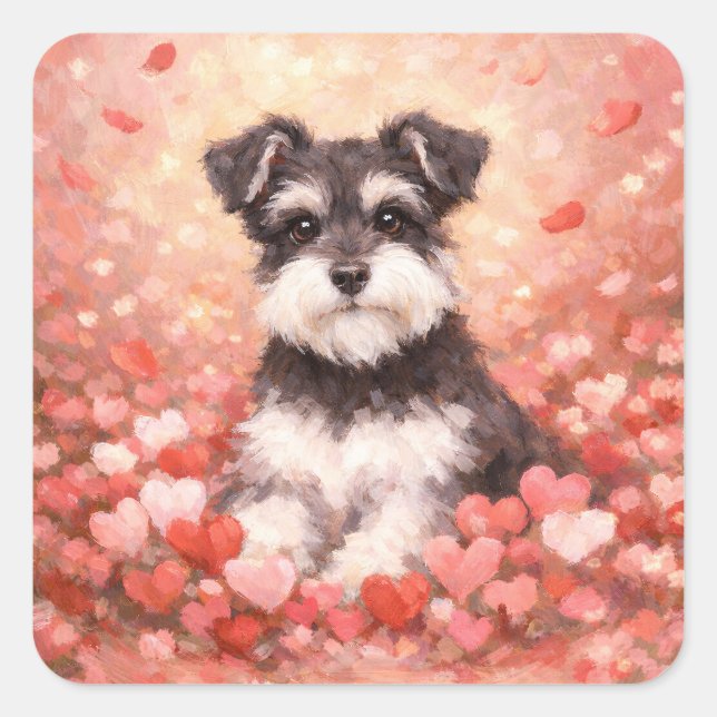 Adesivo Quadrado Valentine Schnauzer with Hearts (Frente)