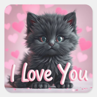 Adesivo Quadrado Valentines Cute Kitten  Stickers