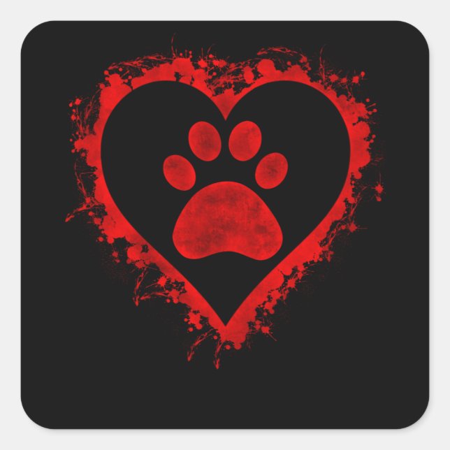 Adesivo Quadrado Valentines Day Heart Dog Paw Boys Girls Kids (Frente)