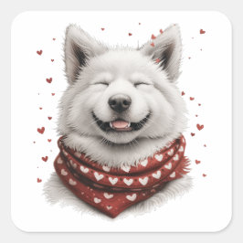 Adesivo Quadrado Valentines Day Samoyed Dog