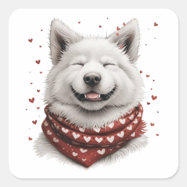 Adesivo Quadrado Valentines Day Samoyed Dog (Frente)