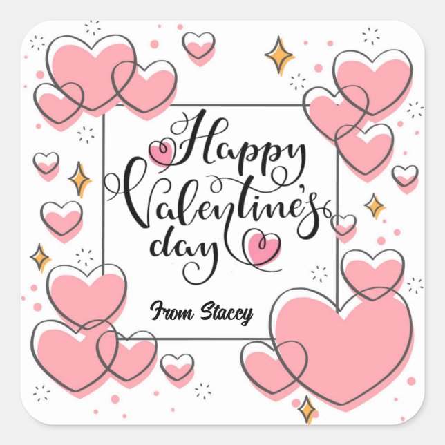 Adesivo Quadrado Valentines Day Treat Stickers With Hearts Girly  (Frente)