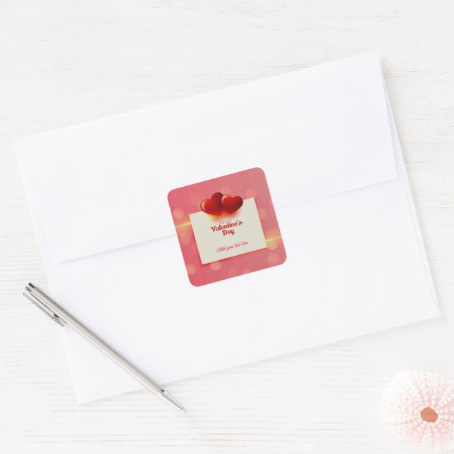 Adesivo Quadrado Valentine's Day With Red Hearts - Romantic Love    (Envelope)