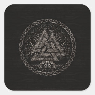 Adesivo Quadrado Valknut e árvore de vida Yggrdrasil