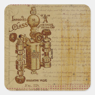 Adesivo Quadrado Válvula de Água Steampunk Blueprint Sepia Stickers
