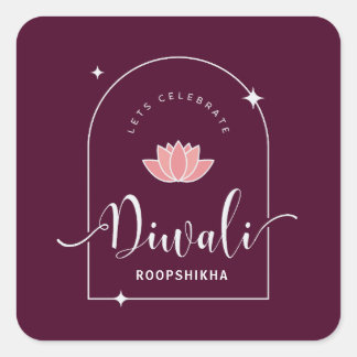 Adesivo Quadrado Vamos Celebrar Diwali Elegante Personalizável