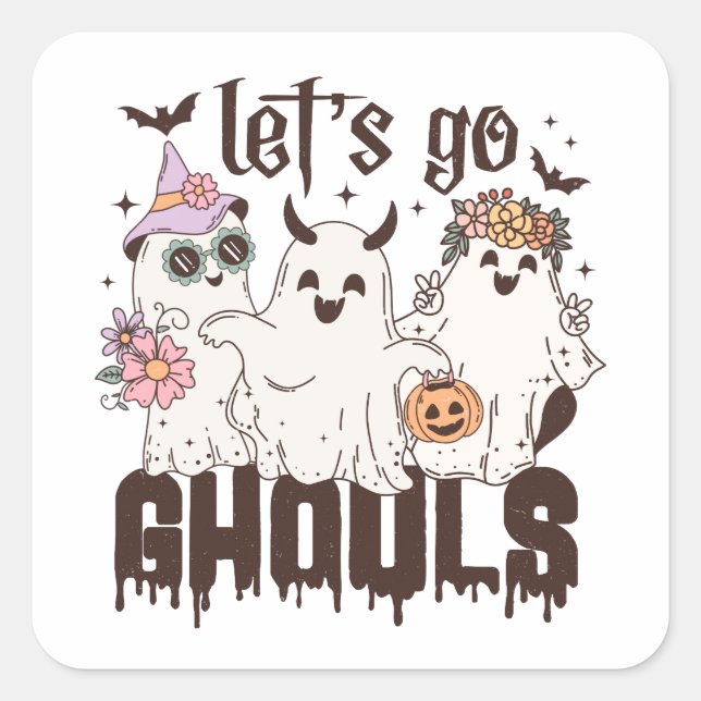 Adesivo Quadrado Vamos Go Ghouls Halloween (Frente)