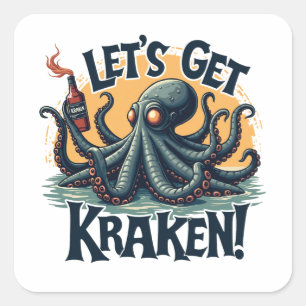 Adesivo Quadrado Vamos Obter Octopus De Bebendo De Rum Funny Kraken