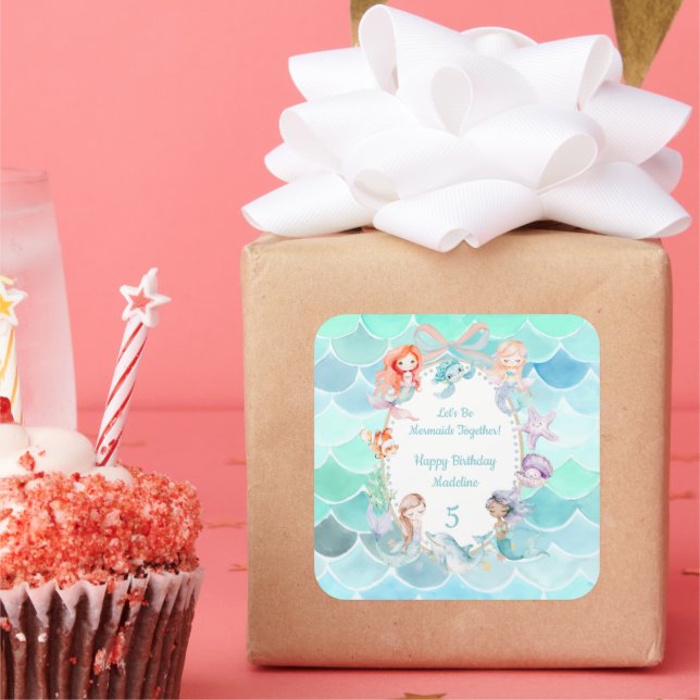 Adesivo Quadrado Vamos Ser Sereia Juntos Sereia Festa Aniversário (Festa)