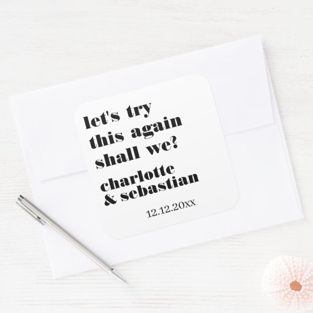 Adesivo Quadrado Vamos Tentar Novamente Salvar a Data (Envelope)