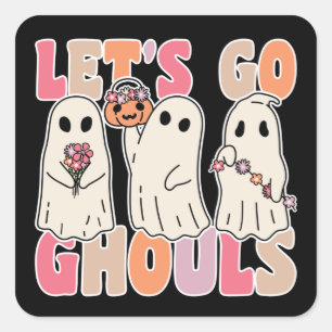 Adesivo Quadrado Vamos Vai Ghouls Groovy Ghost Com Flores Vintage