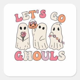 Adesivo Quadrado Vamos Vai Ghouls Groovy Ghost Com Flores Vintage