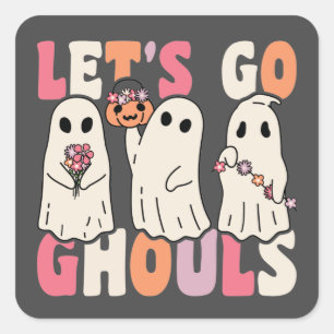 Adesivo Quadrado Vamos Vai Ghouls Groovy Ghost Com Flores Vintage